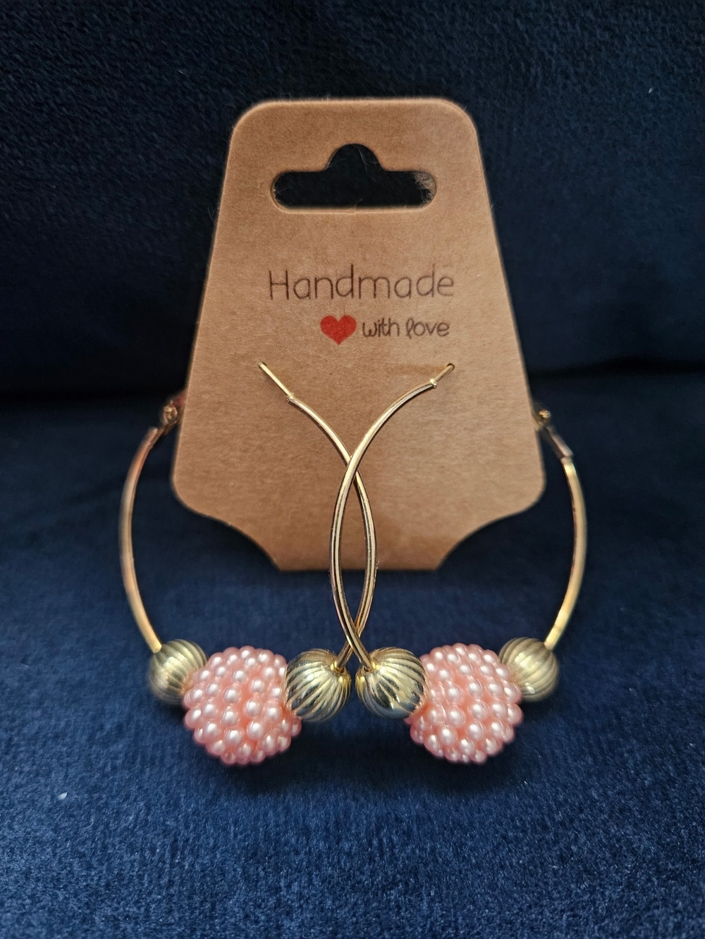 Gold Hoop Earrings with Pink Beaded Accents